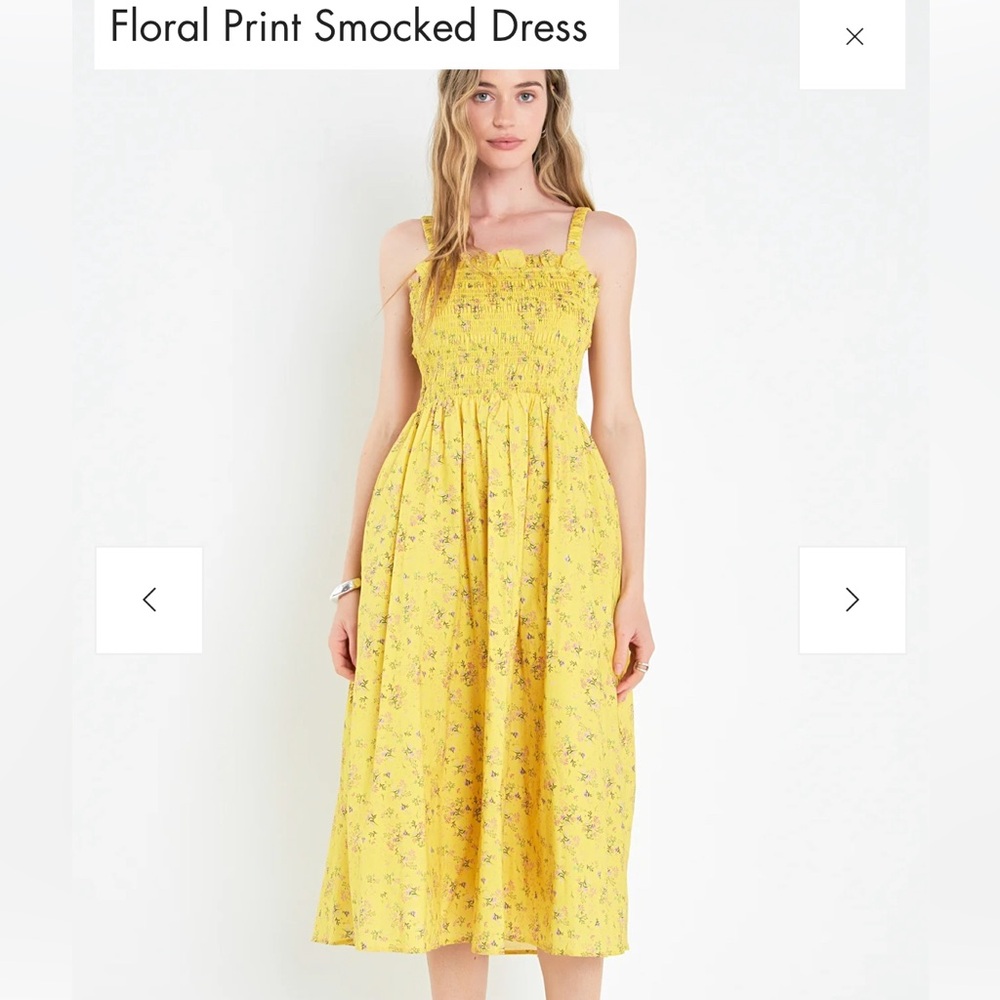 English Factory floral print smocked dress